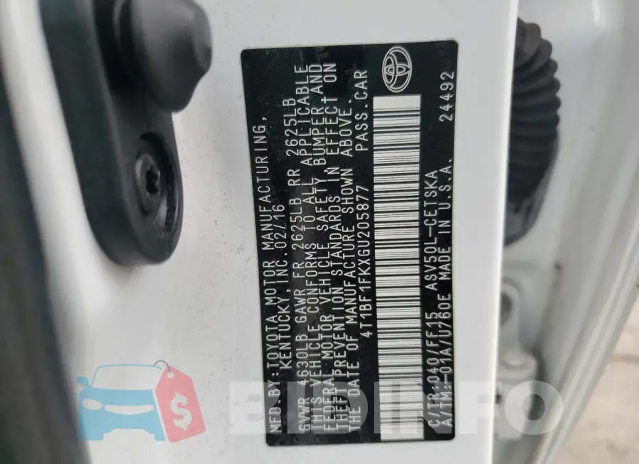 4T1BF1FKXGU205877 Photo# 10