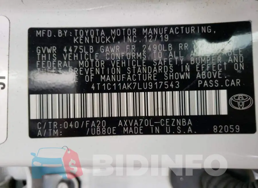 4T1C11AK7LU917543 Photo# 10