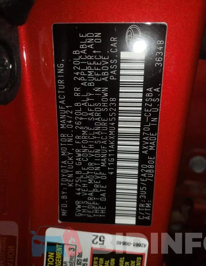 4T1G11AKXMU455238 Photo# 10
