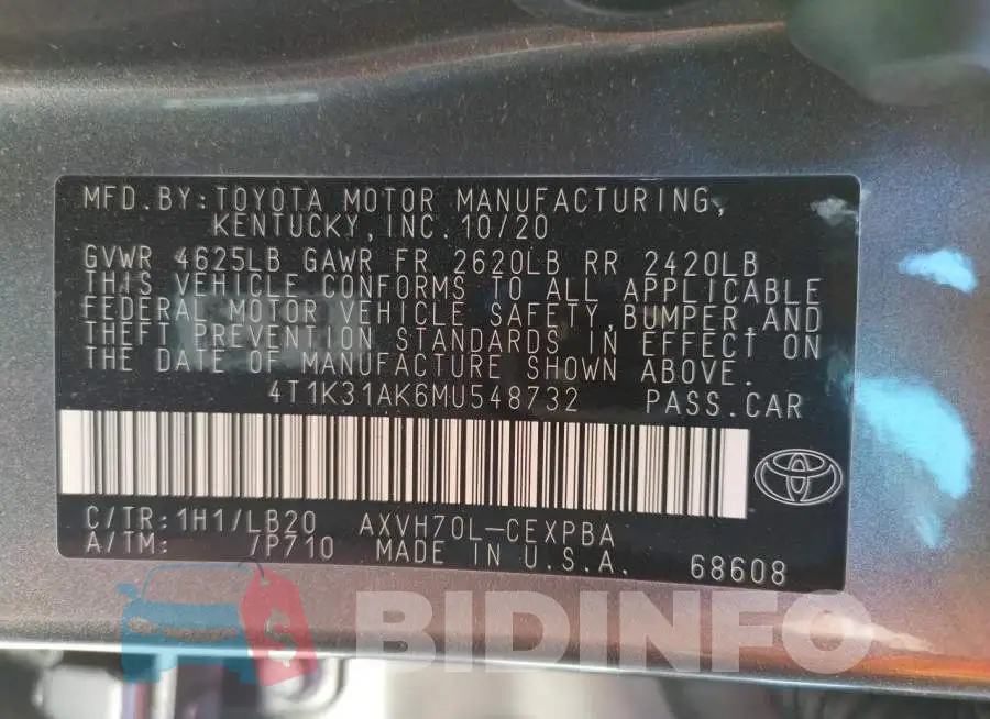 4T1K31AK6MU548732 Photo# 10