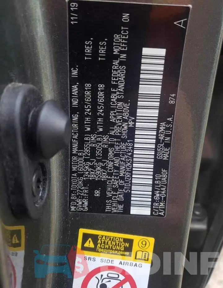 5TDJZRFH2KS743481 Photo# 10