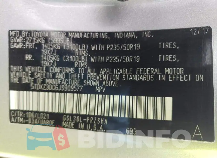 5TDXZ3DC6JS909577 Photo# 10