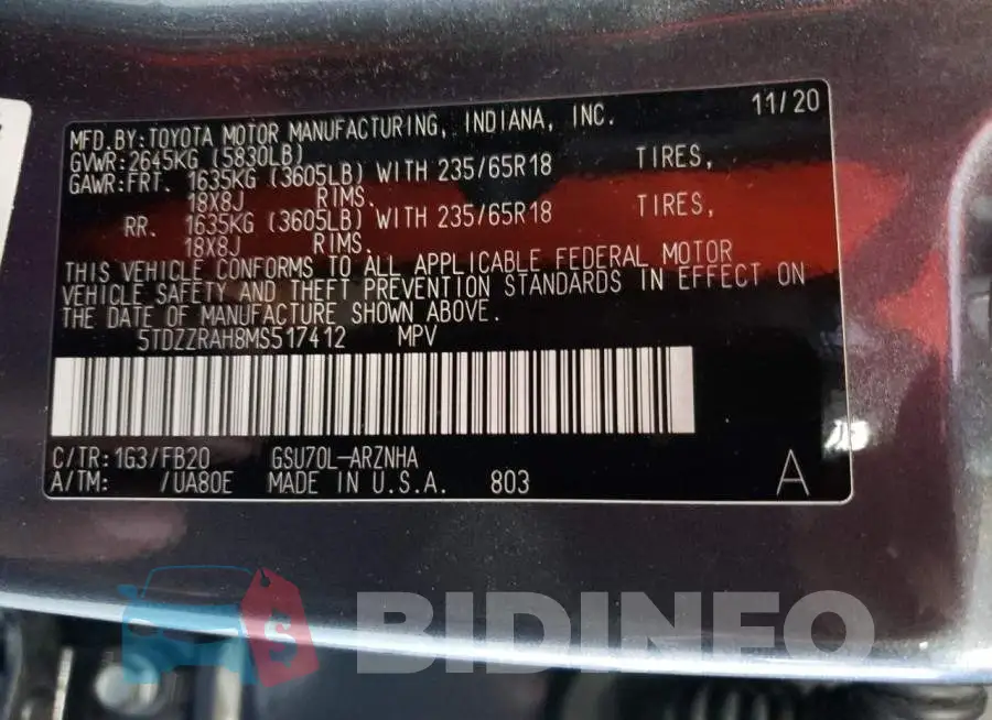 5TDZZRAH8MS517412 Photo# 10