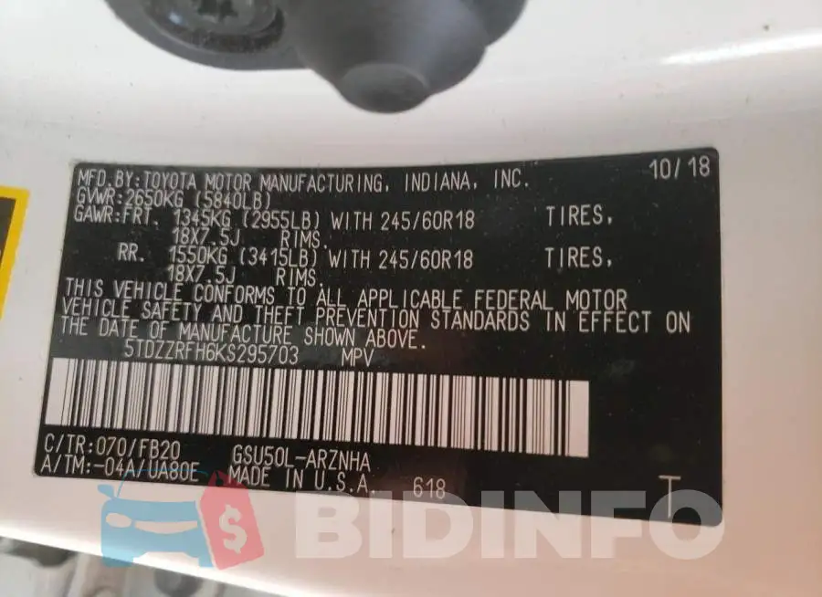 5TDZZRFH6KS295703 Photo# 10