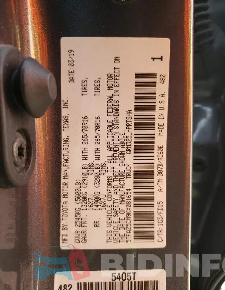 5TFAZ5CN9KX081654 Photo# 10
