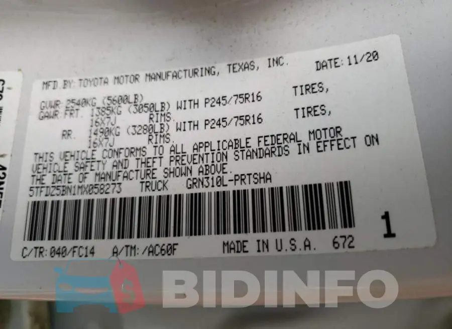 5TFDZ5BN1MX058273 Photo# 10