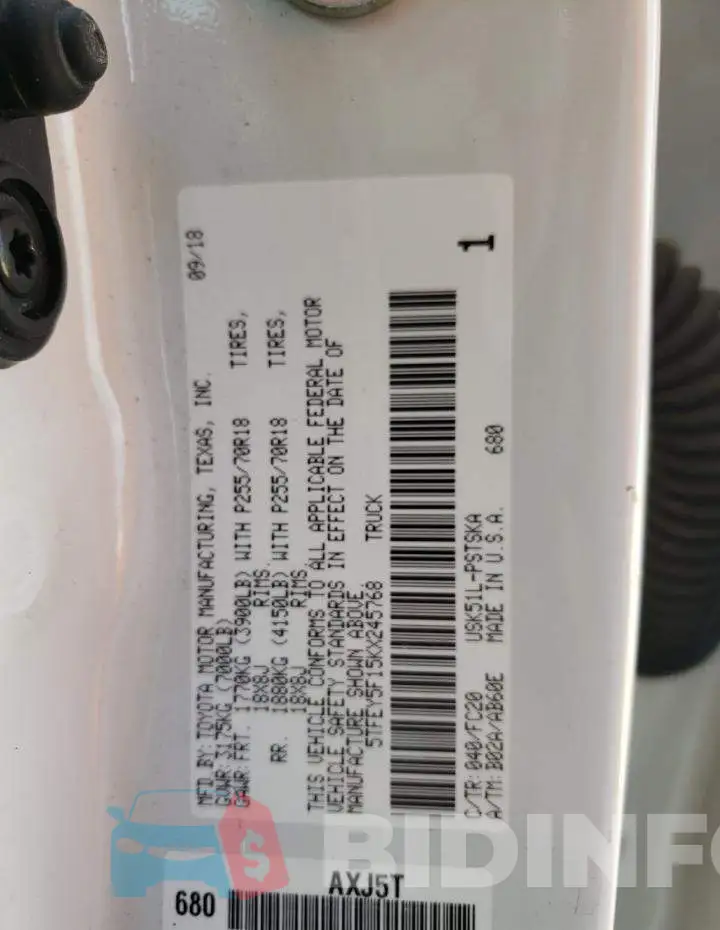 5TFEY5F15KX245768 Photo# 10