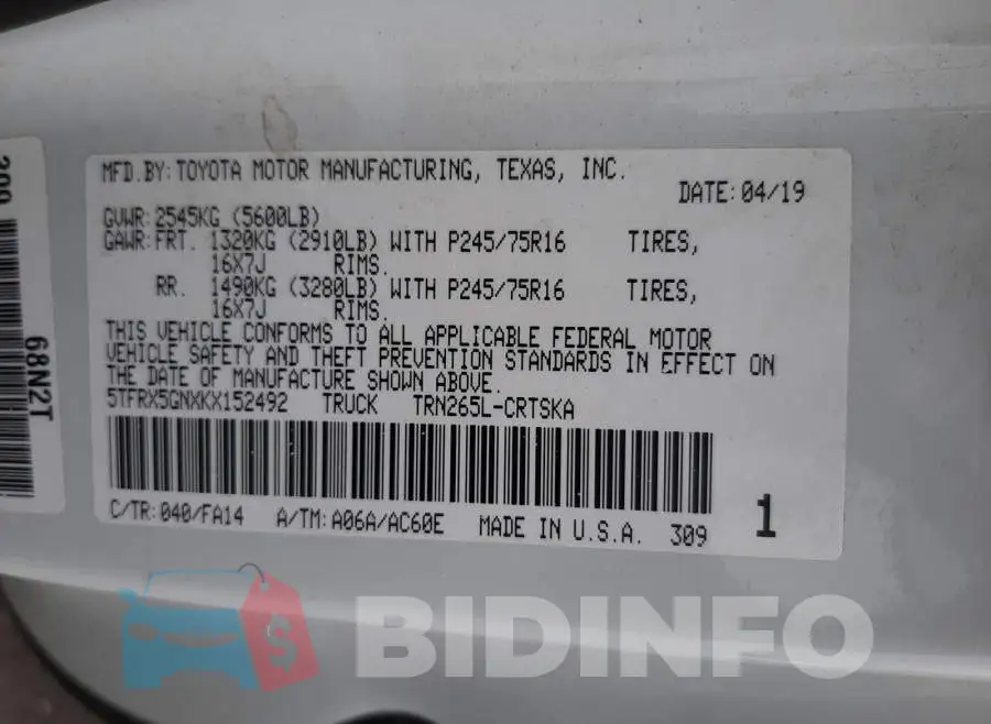 5TFRX5GNXKX152492 Photo# 10