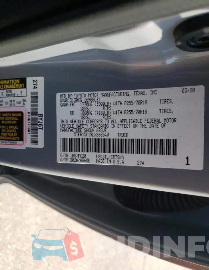 5TFRY5F19LX268540 Photo# 10