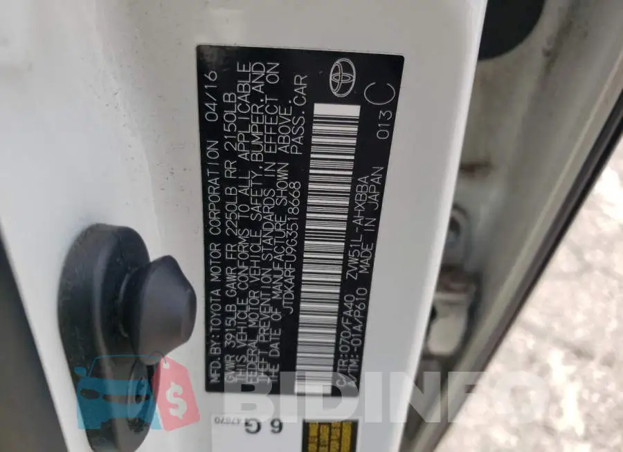 JTDKARFU9G3518668 Photo# 10