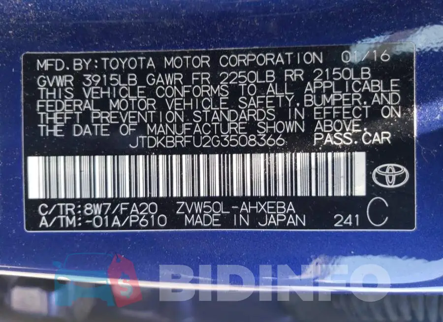JTDKBRFU2G3508366 Photo# 10