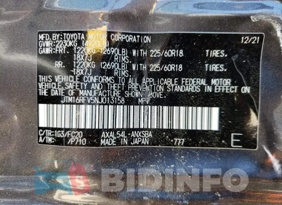JTM16RFV5NJ013158 Photo# 10