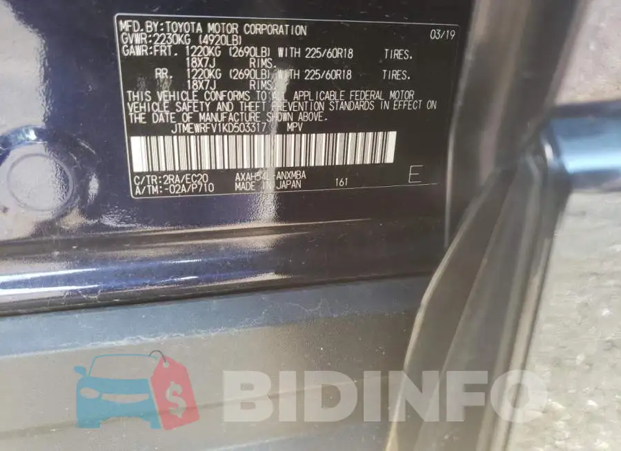 JTMEWRFV1KD503317 Photo# 10