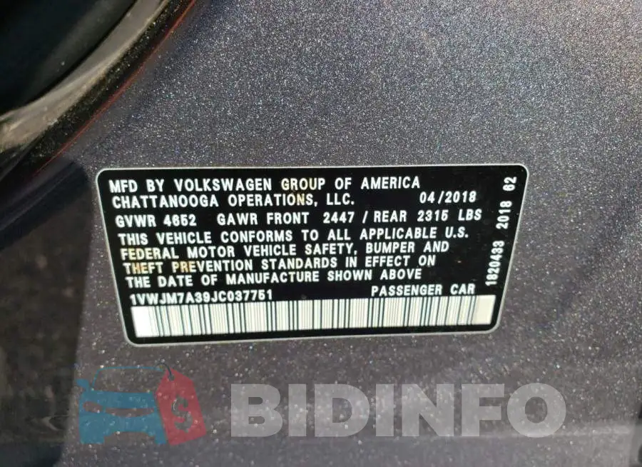 1VWJM7A39JC037751 Photo# 10