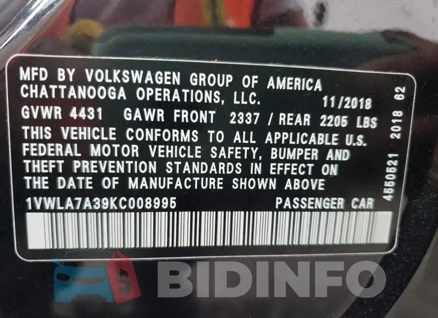 1VWLA7A39KC008995 Photo# 10