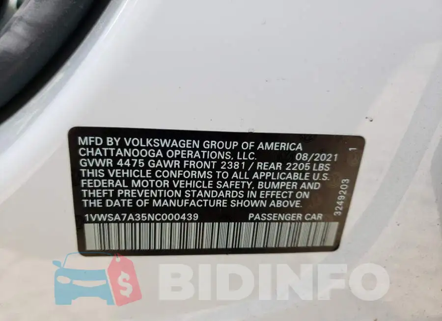 1VWSA7A35NC000439 Photo# 10