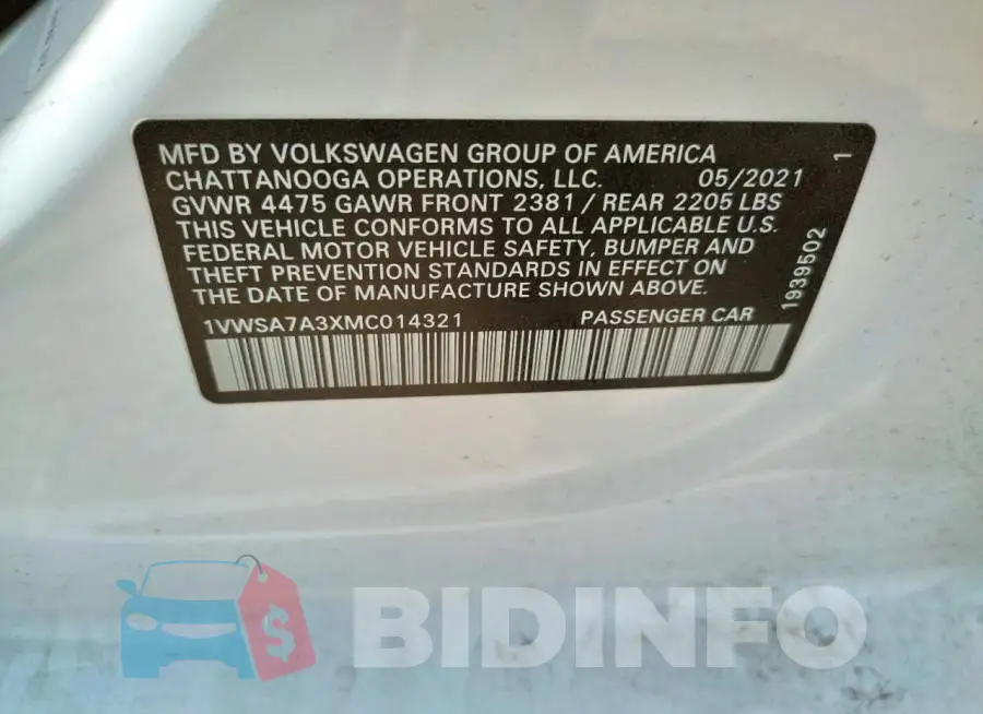 1VWSA7A3XMC014321 Photo# 10