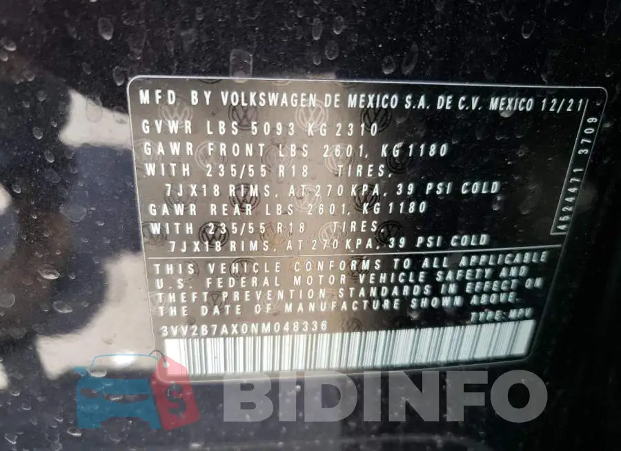 3VV2B7AX0NM048336 Photo# 10