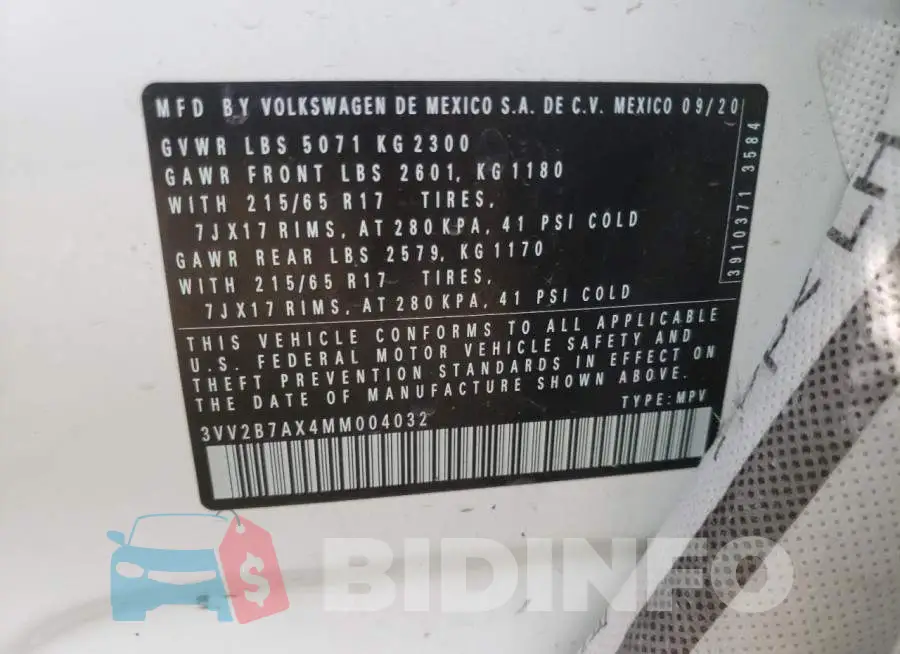 3VV2B7AX4MM004032 Photo# 10