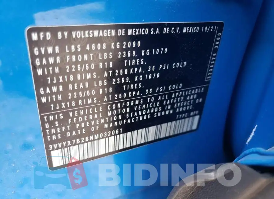3VVYX7B28NM032061 Photo# 10