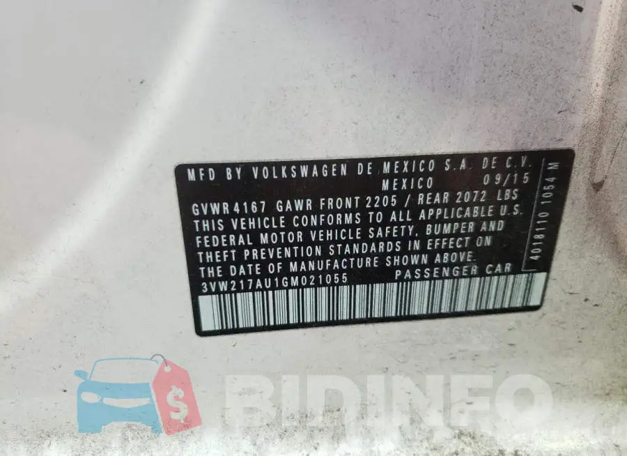 3VW217AU1GM021055 Photo# 10