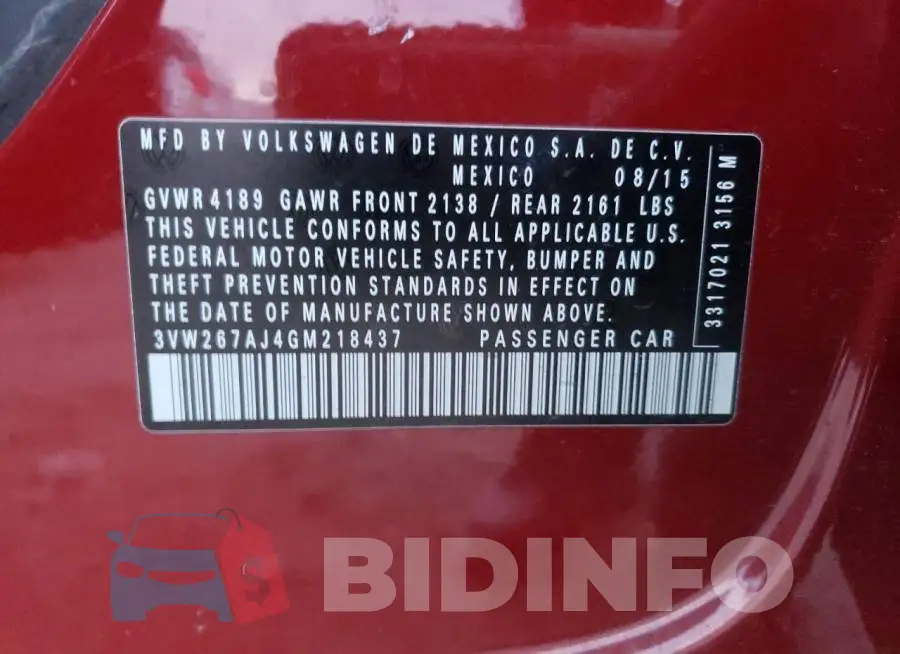 3VW267AJ4GM218437 Photo# 10