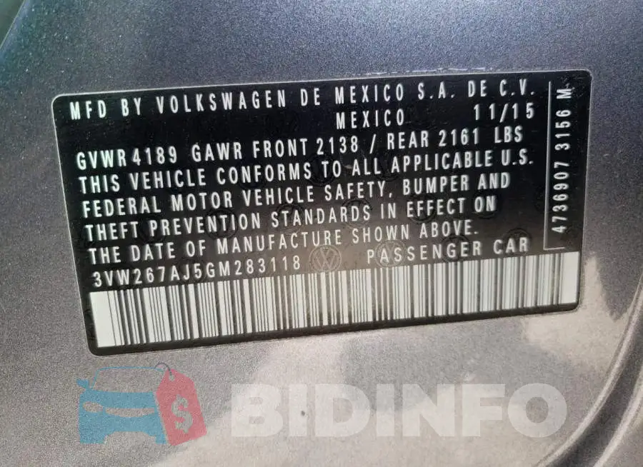 3VW267AJ5GM283118 Photo# 10