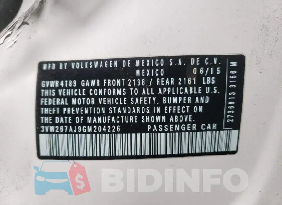3VW267AJ9GM204226 Photo# 10