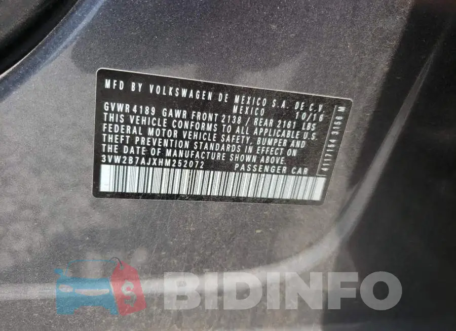 3VW2B7AJXHM252072 Photo# 10