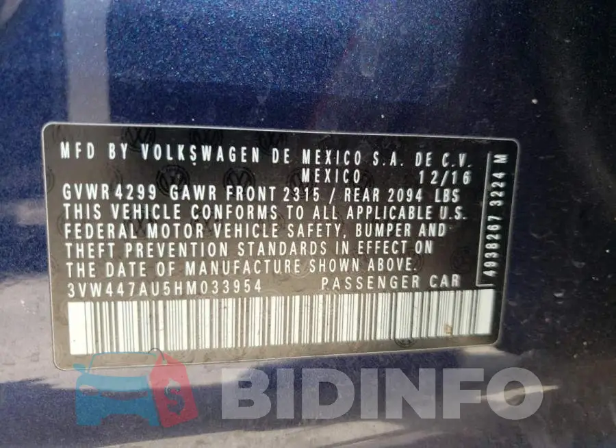 3VW447AU5HM033954 Photo# 10