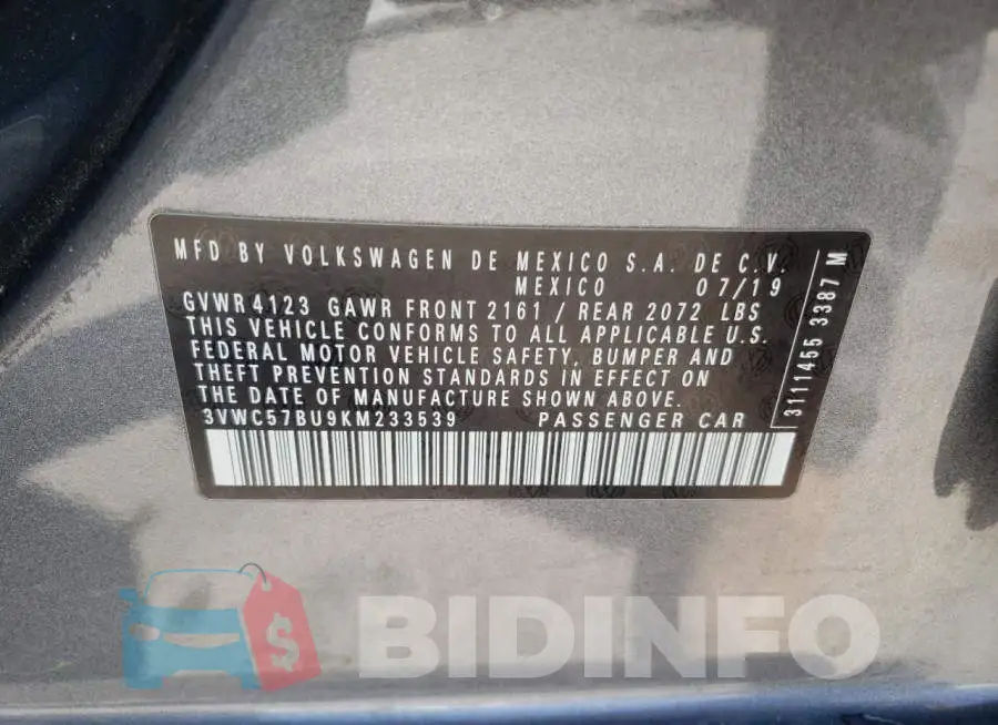 3VWC57BU9KM233539 Photo# 10