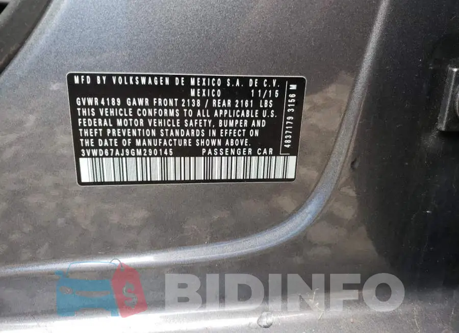 3VWD67AJ9GM290145 Photo# 10