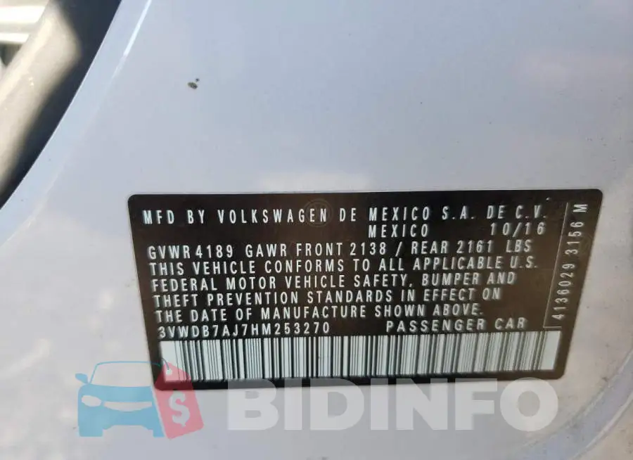 3VWDB7AJ7HM253270 Photo# 10