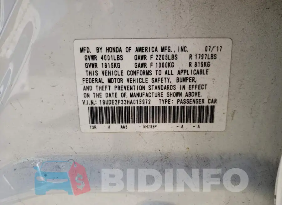 19UDE2F33HA015972 Photo# 10