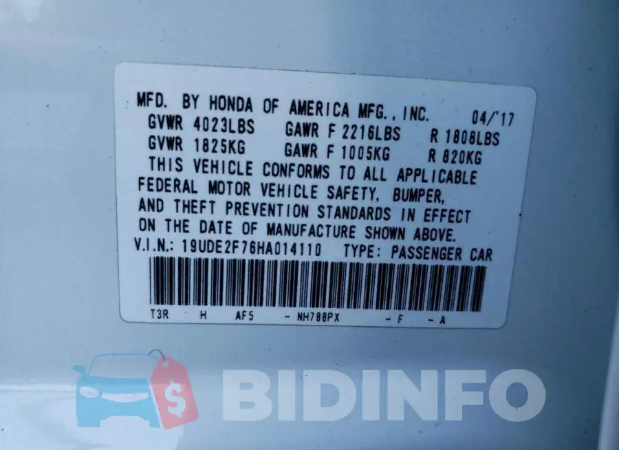 19UDE2F76HA014110 Photo# 10