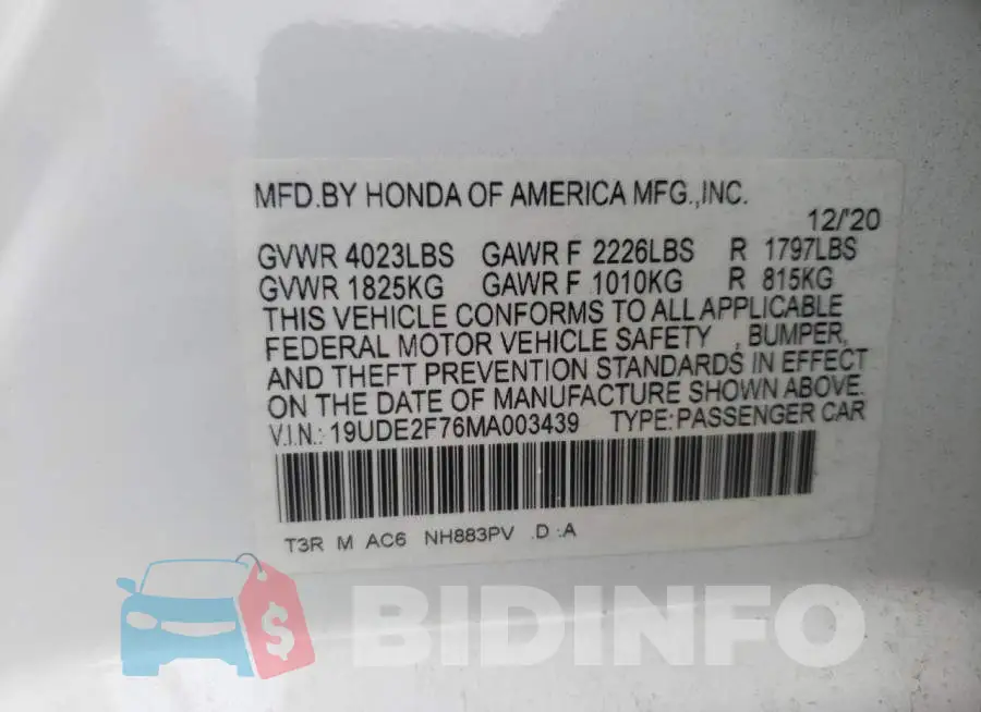 19UDE2F76MA003439 Photo# 10