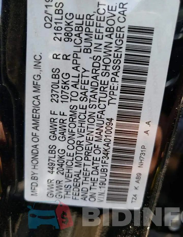 19UUB1F34KA010094 Photo# 10