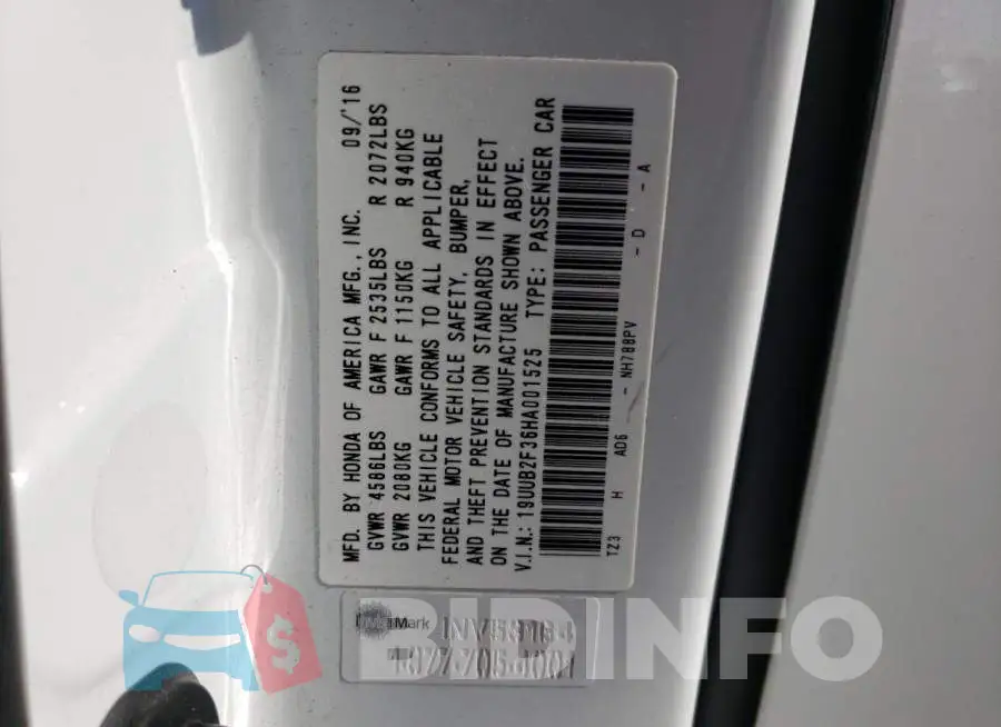 19UUB2F36HA001525 Photo# 10