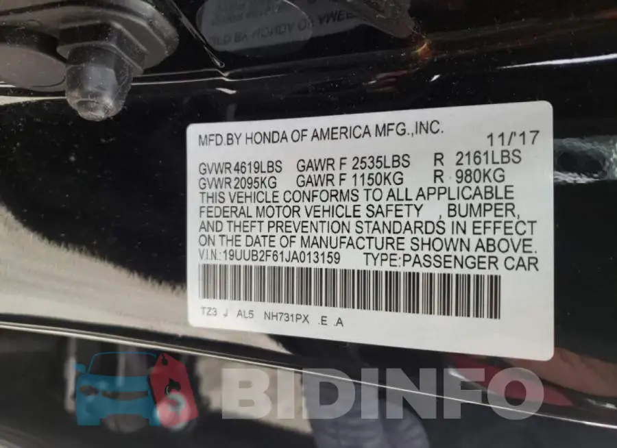 19UUB2F61JA013159 Photo# 10