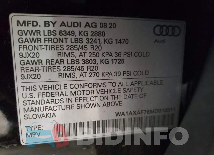 WA1AXAF76MD010311 Photo# 10