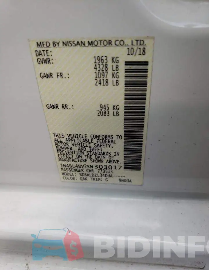 1N4BL4BV2KN303017 Photo# 10
