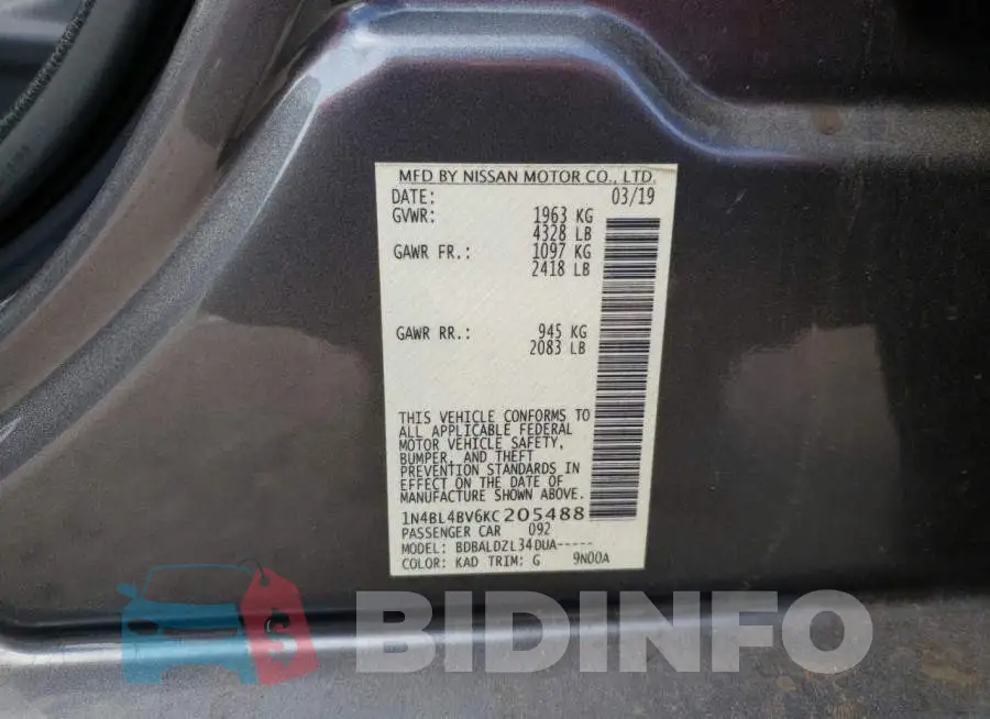 1N4BL4BV6KC205488 Photo# 10