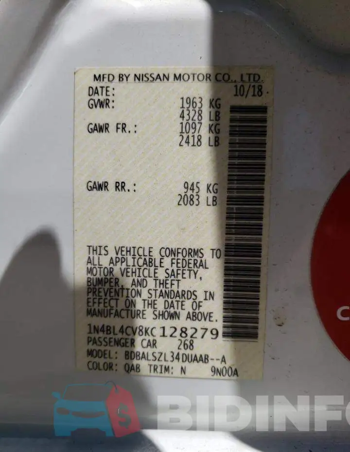 1N4BL4CV8KC128279 Photo# 10