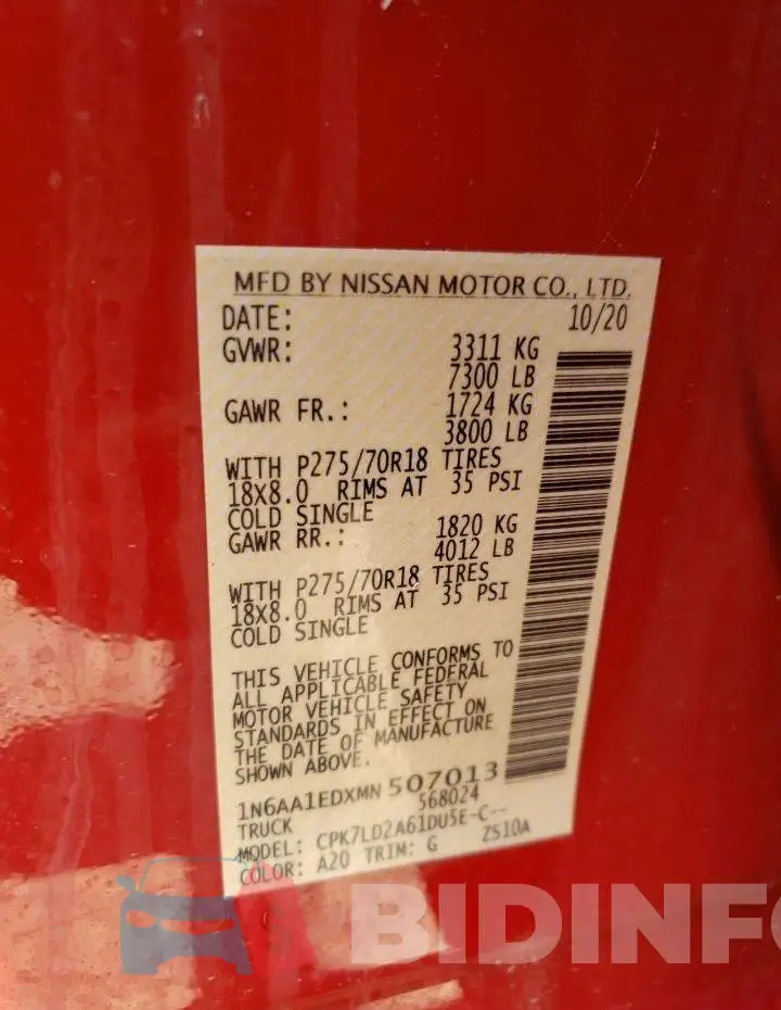 1N6AA1EDXMN507013 Photo# 10