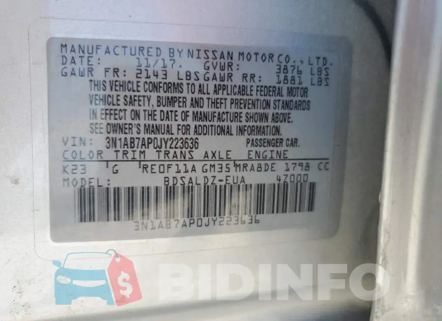 3N1AB7AP0JY223636 Photo# 10