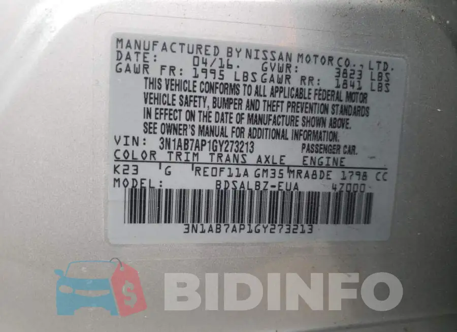 3N1AB7AP1GY273213 Photo# 10