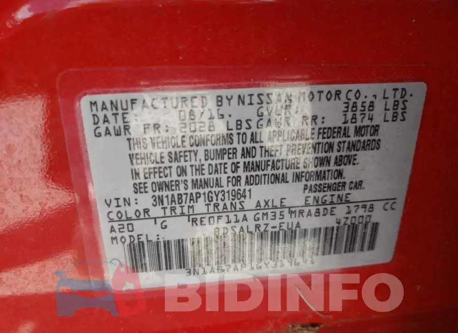 3N1AB7AP1GY319641 Photo# 10