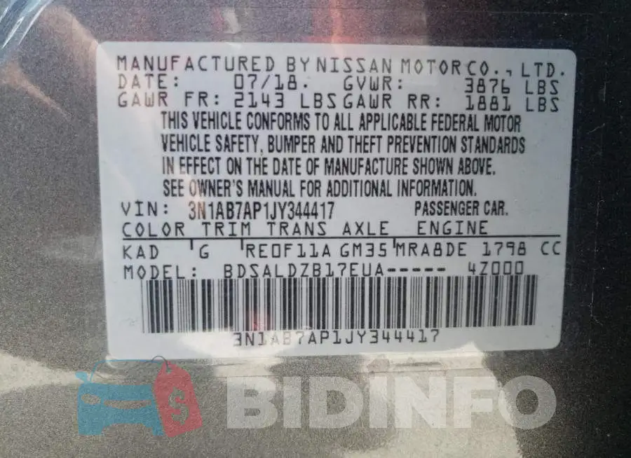 3N1AB7AP1JY344417 Photo# 10