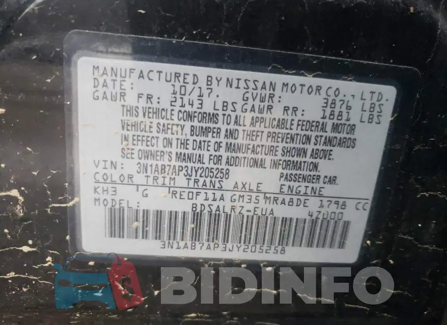 3N1AB7AP3JY205258 Photo# 10