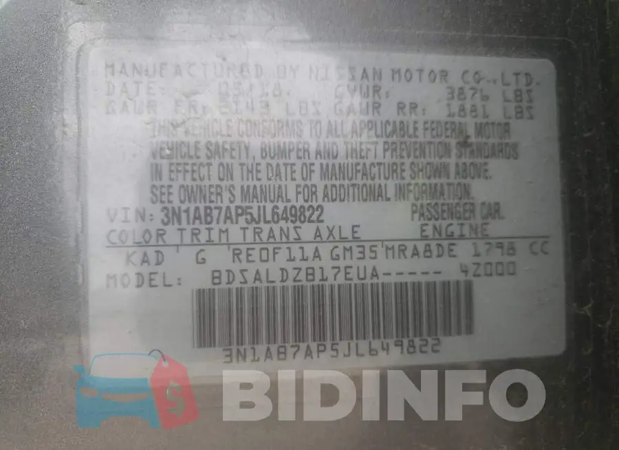 3N1AB7AP5JL649822 Photo# 10